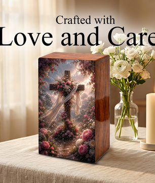 Celtic Cross Urn For Human Ashes - Religious Memorial Wooden Keepsake Urn Box