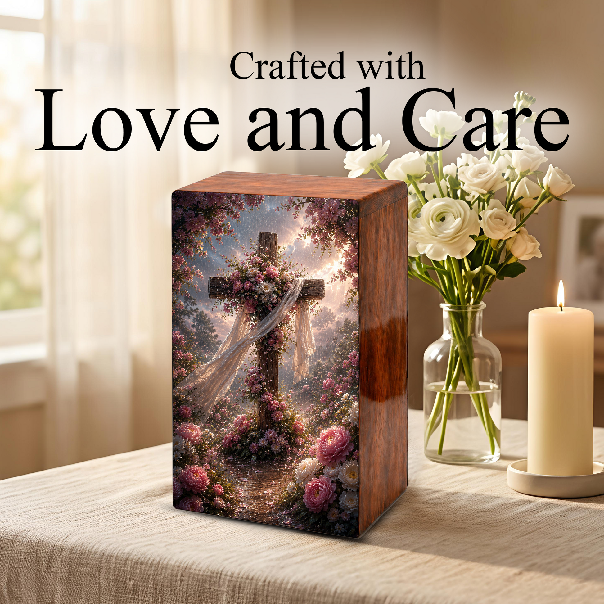 Celtic Cross Urn For Human Ashes - Religious Memorial Wooden Keepsake Urn Box