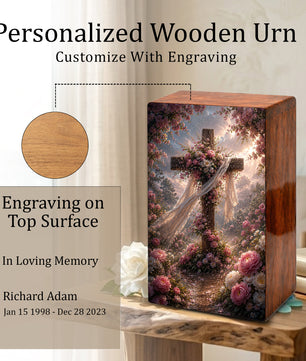Celtic Cross Urn For Human Ashes - Religious Memorial Wooden Keepsake Urn Box