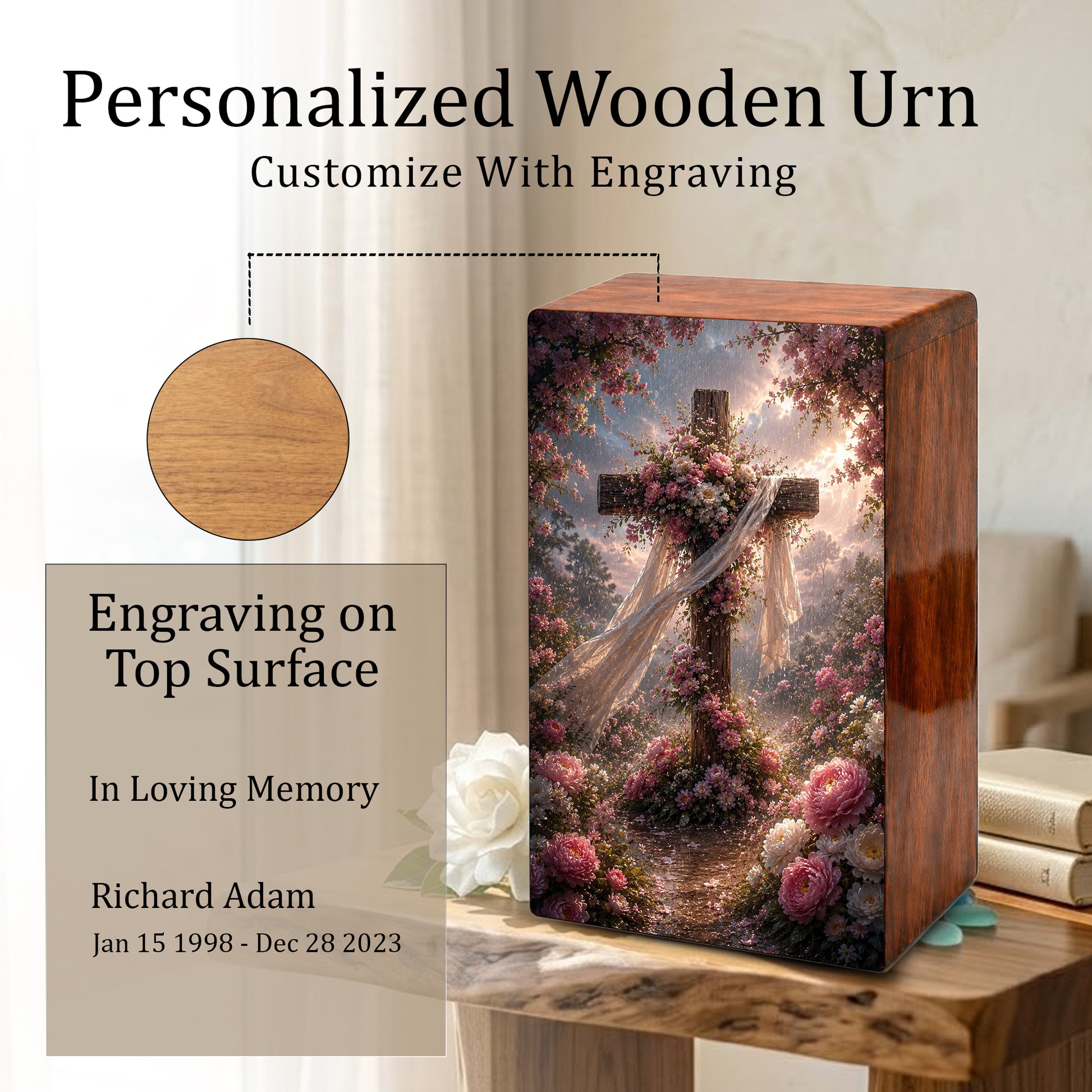 Celtic Cross Urn For Human Ashes - Religious Memorial Wooden Keepsake Urn Box