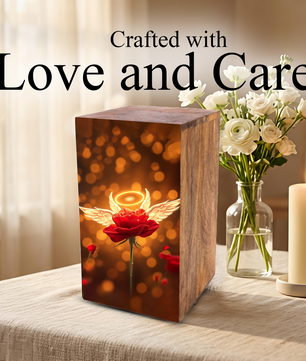 Red Rose Urn For Human Ashes - Angel Rose Decorative Wooden Box