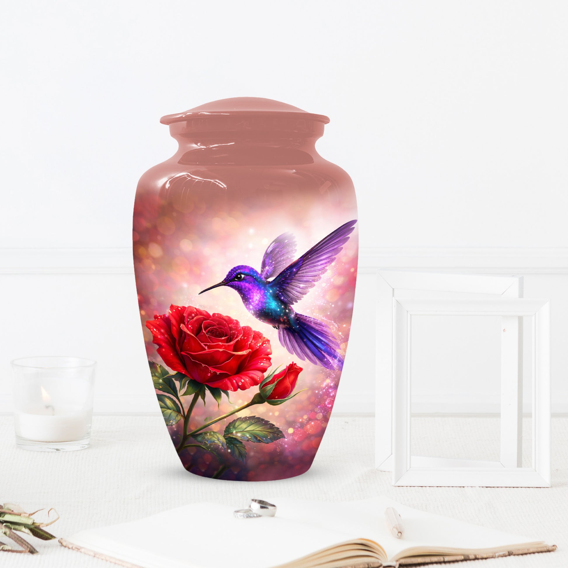 Personalized Hummingbird & Rose Urn for Mom – Custom Rose Cremation Urns for Ashes