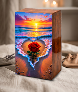 Rose Beach Urn For Human Ashes - Flower Ocean Sunset Urns For Male and Female