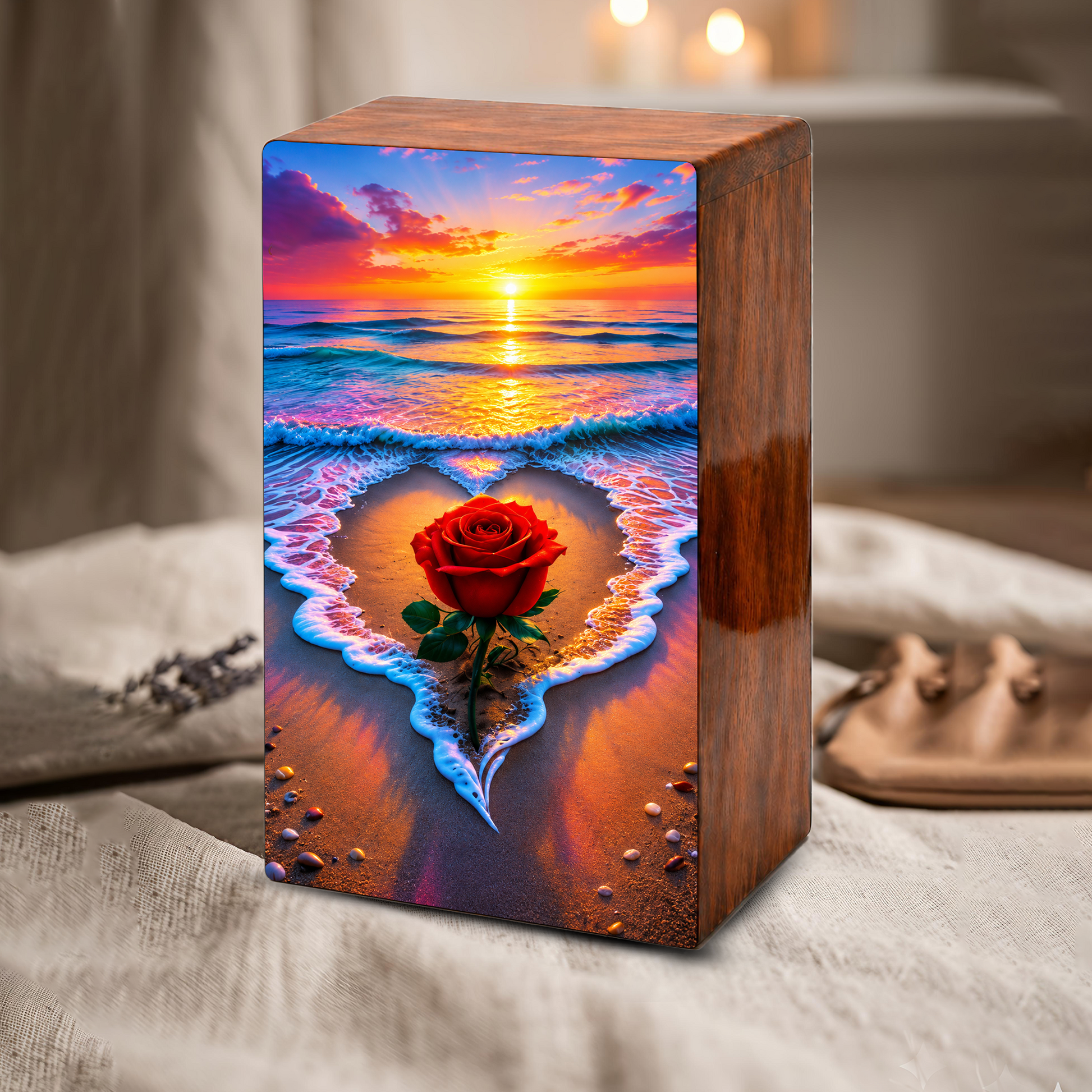 Rose Beach Urn For Human Ashes - Flower Ocean Sunset Urns For Male and Female