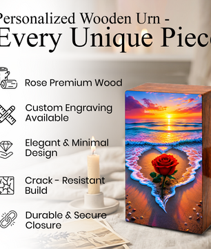 Rose Beach Urn For Human Ashes - Flower Ocean Sunset Urns For Male and Female