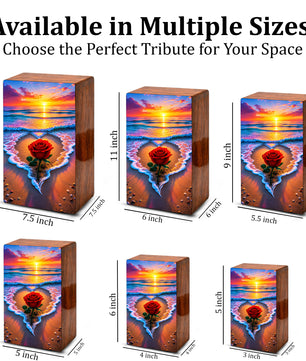 Rose Beach Urn For Human Ashes - Flower Ocean Sunset Urns For Male and Female