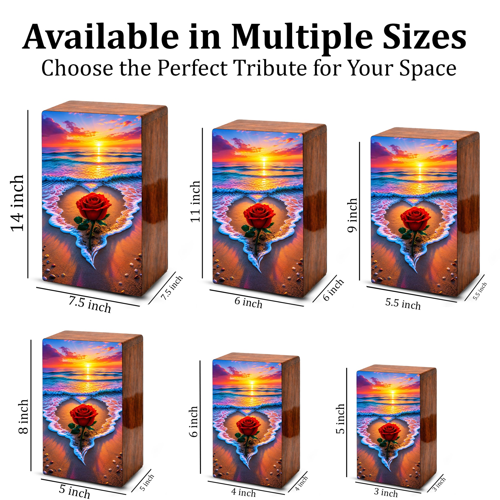 Rose Beach Urn For Human Ashes - Flower Ocean Sunset Urns For Male and Female