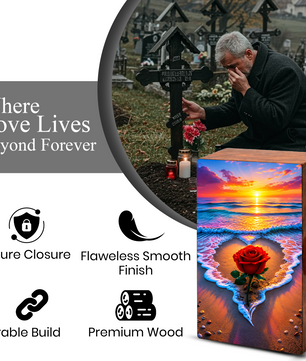 Rose Beach Urn For Human Ashes - Flower Ocean Sunset Urns For Male and Female