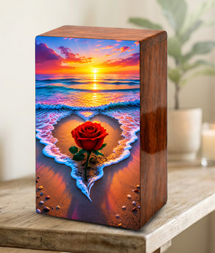 Rose Beach Urn For Human Ashes - Flower Ocean Sunset Urns For Male and Female