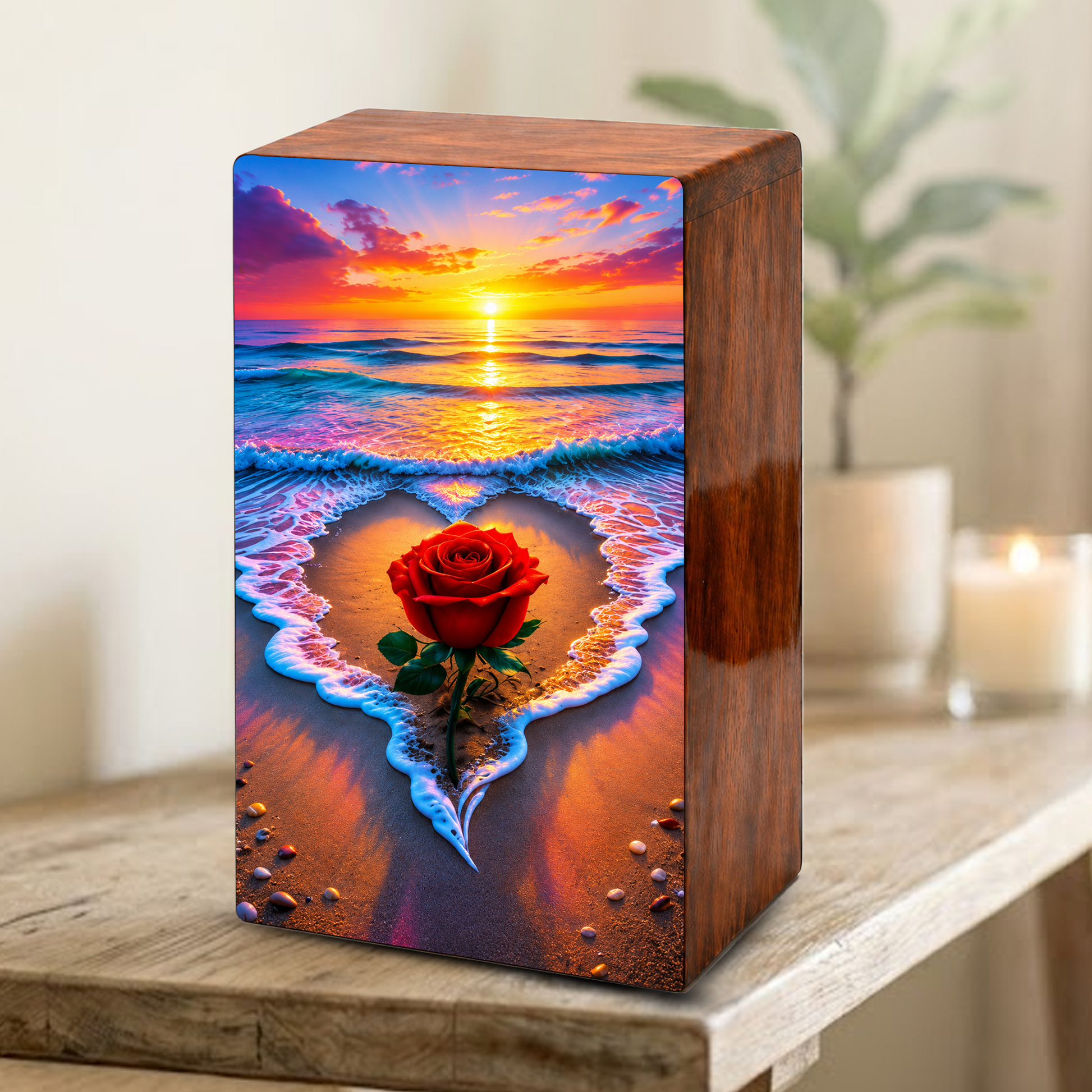 Rose Beach Urn For Human Ashes - Flower Ocean Sunset Urns For Male and Female