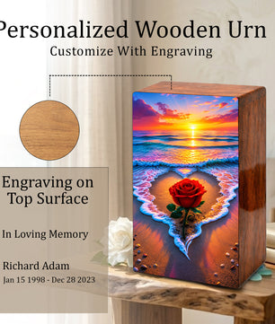 Rose Beach Urn For Human Ashes - Flower Ocean Sunset Urns For Male and Female