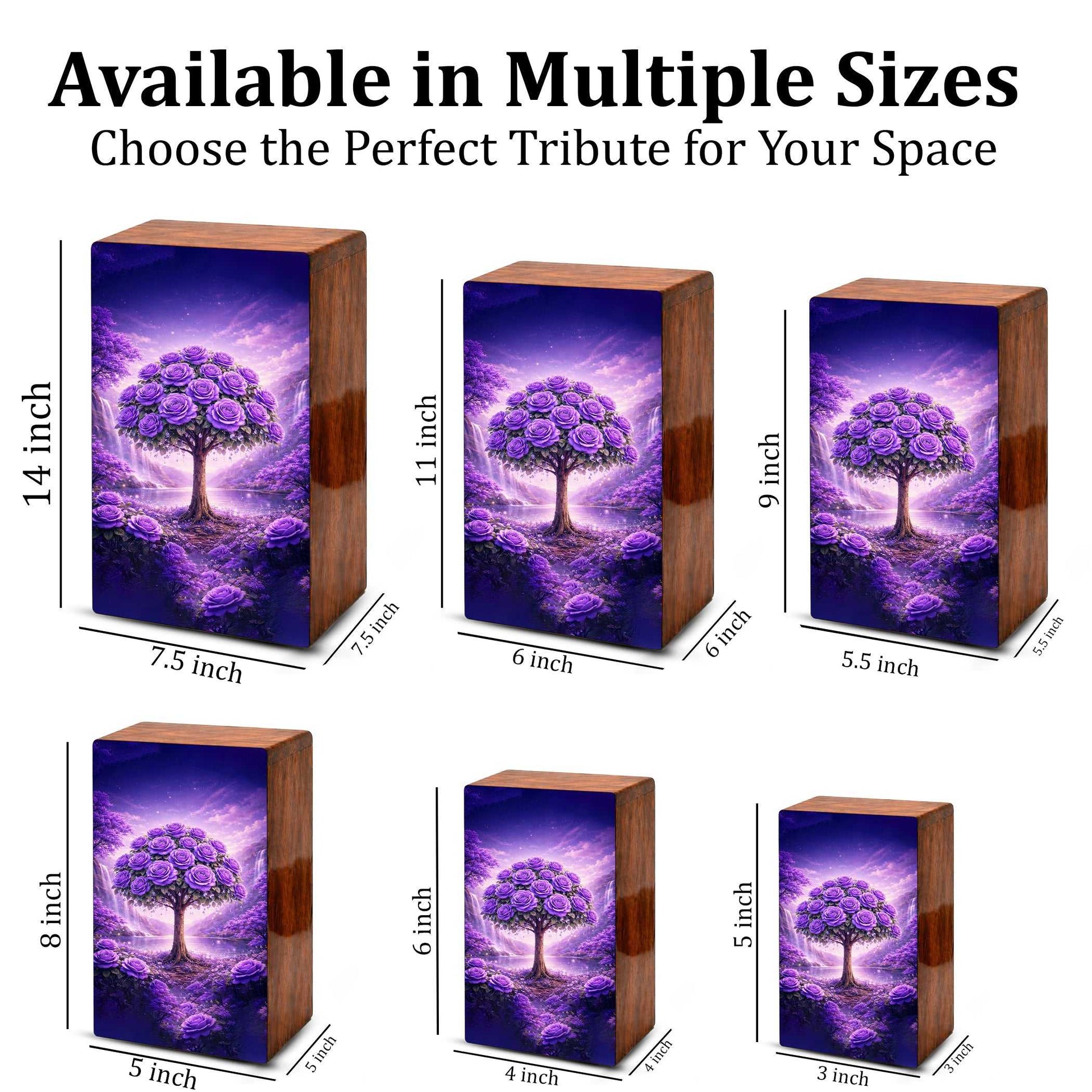 Purple Rose Flower Urn for Human Ashes - Floral Tree Memorial Keepsake Urn Box
