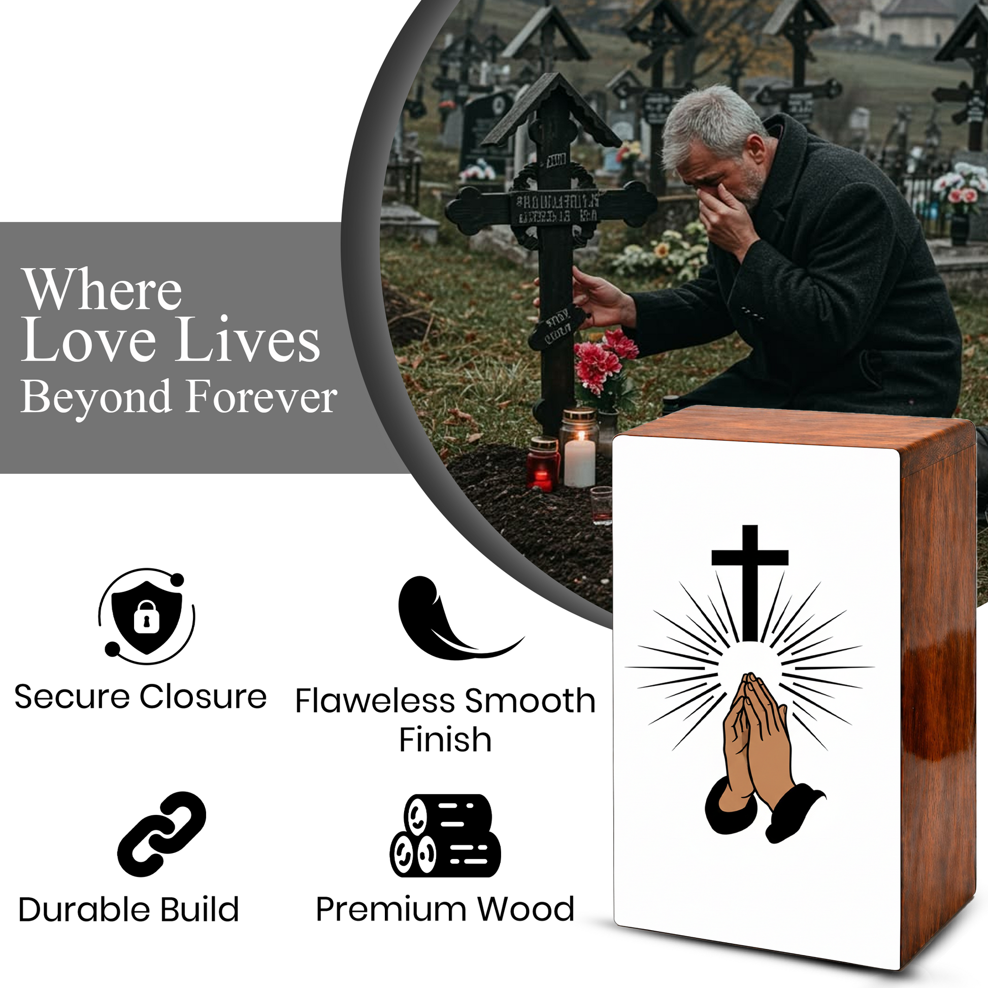 Praying Hands Cross Urns for Human Ashes - Religious Memorial Urn for Mom Dad