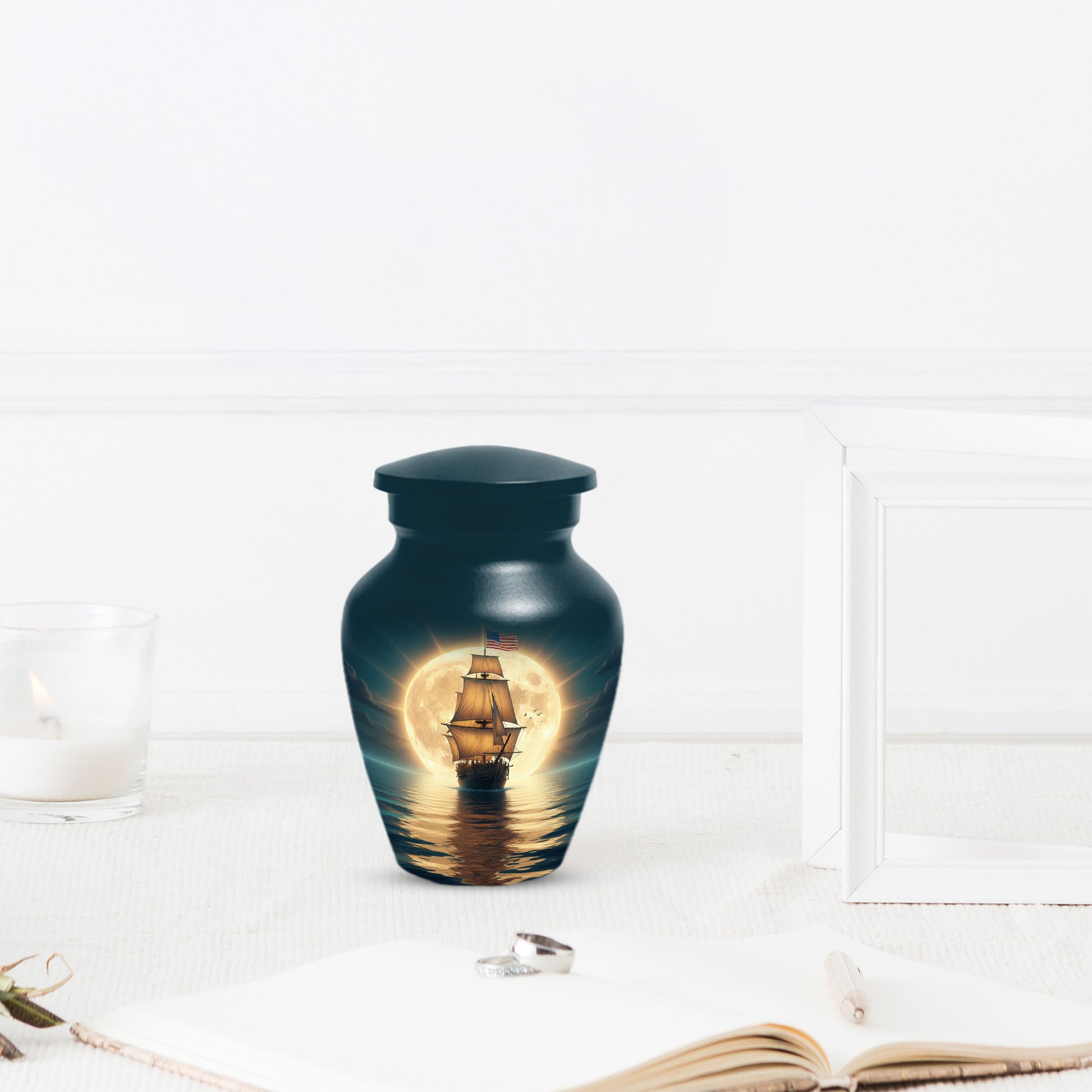 American Flag Sailing Ship Urn for Dad – Personalized Nautical Cremation Urns for Father