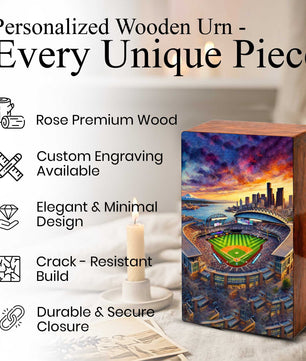 Baseball Stadium Urn For Ashes Male - Sports Wooden Keepsake box For Dad