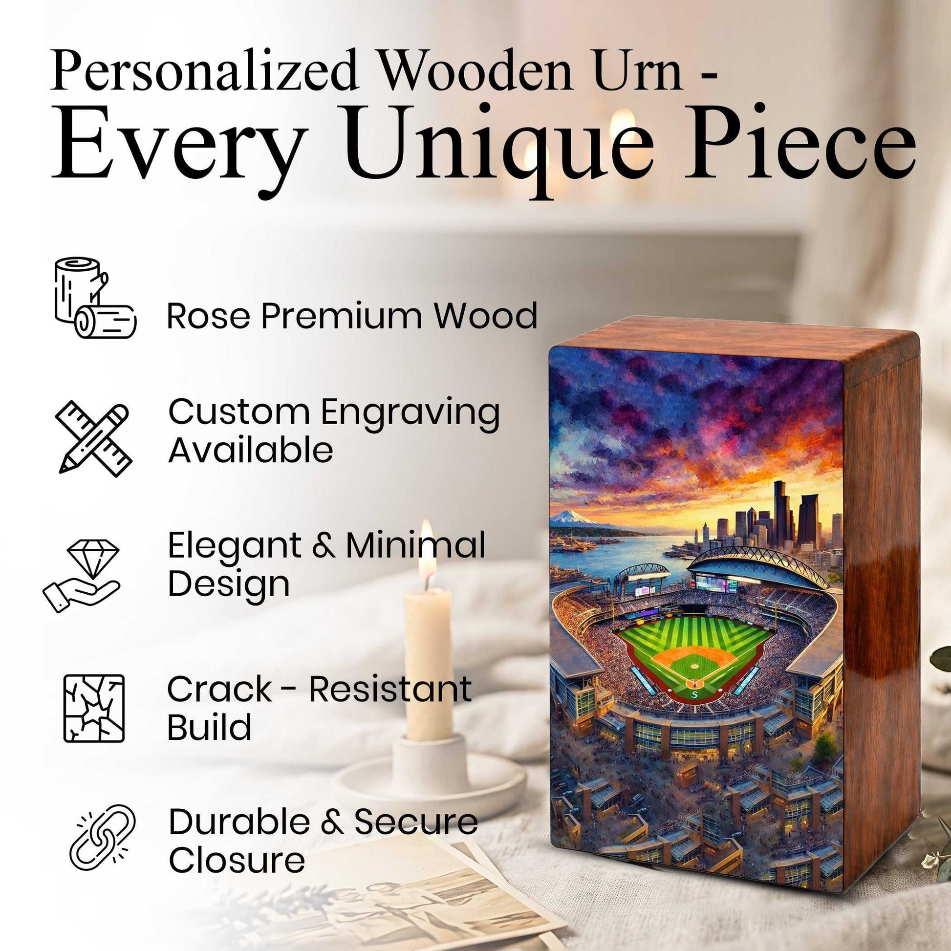 Baseball Stadium Urn For Ashes Male - Sports Wooden Keepsake box For Dad