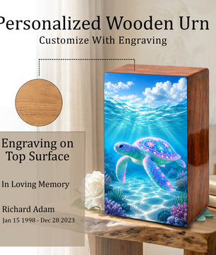 Sea Turtle Cremation Urn – Ocean Personalized Wooden Memorial Keepsake Box