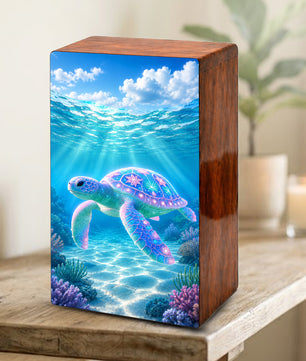 Sea Turtle Cremation Urn – Ocean Personalized Wooden Memorial Keepsake Box