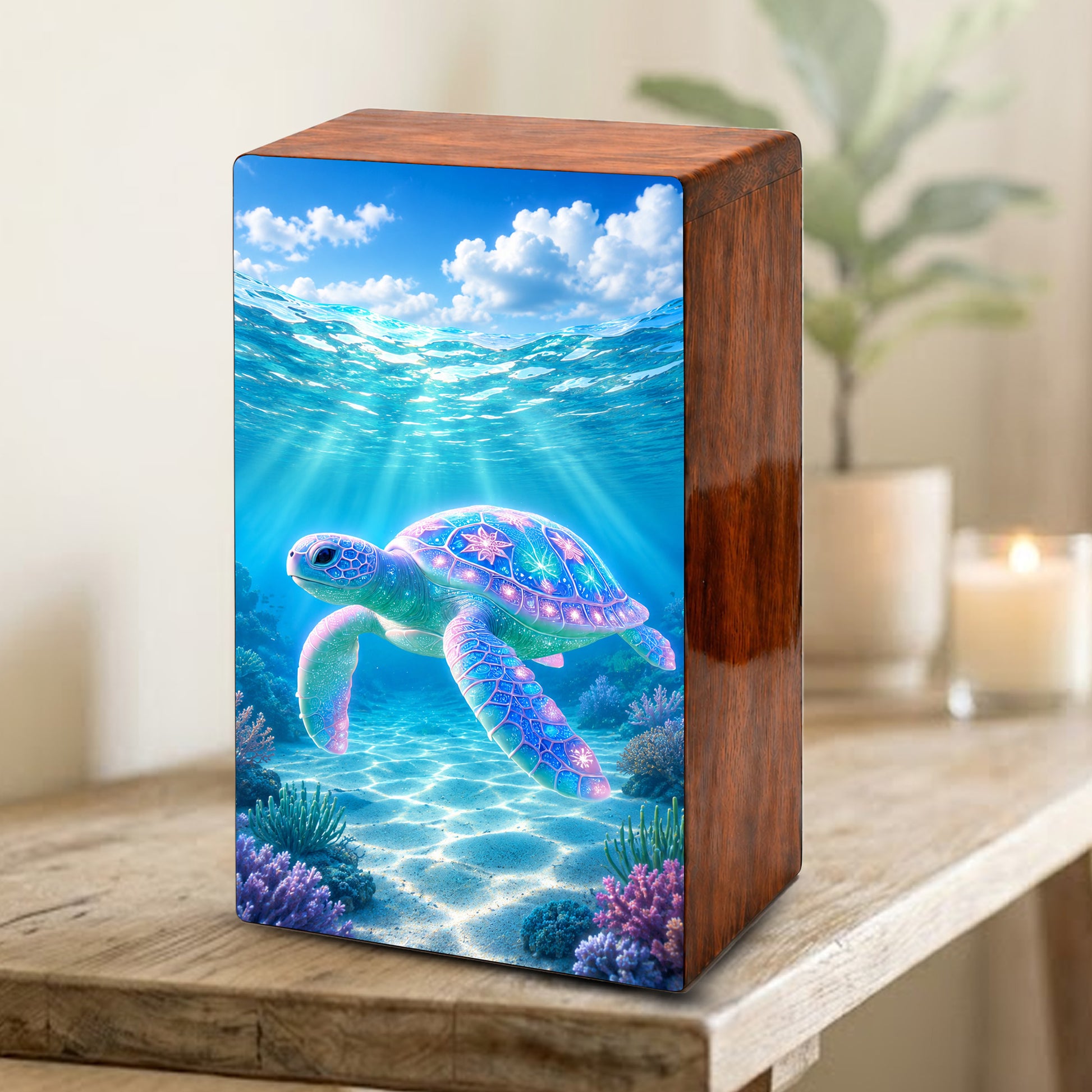 Sea Turtle Cremation Urn – Ocean Personalized Wooden Memorial Keepsake Box