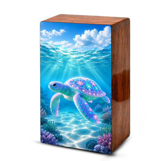 Sea Turtle Cremation Urn – Ocean Personalized Wooden Memorial Keepsake Box