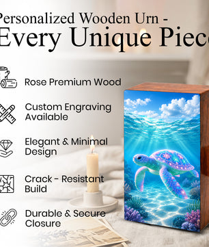 Sea Turtle Cremation Urn – Ocean Personalized Wooden Memorial Keepsake Box