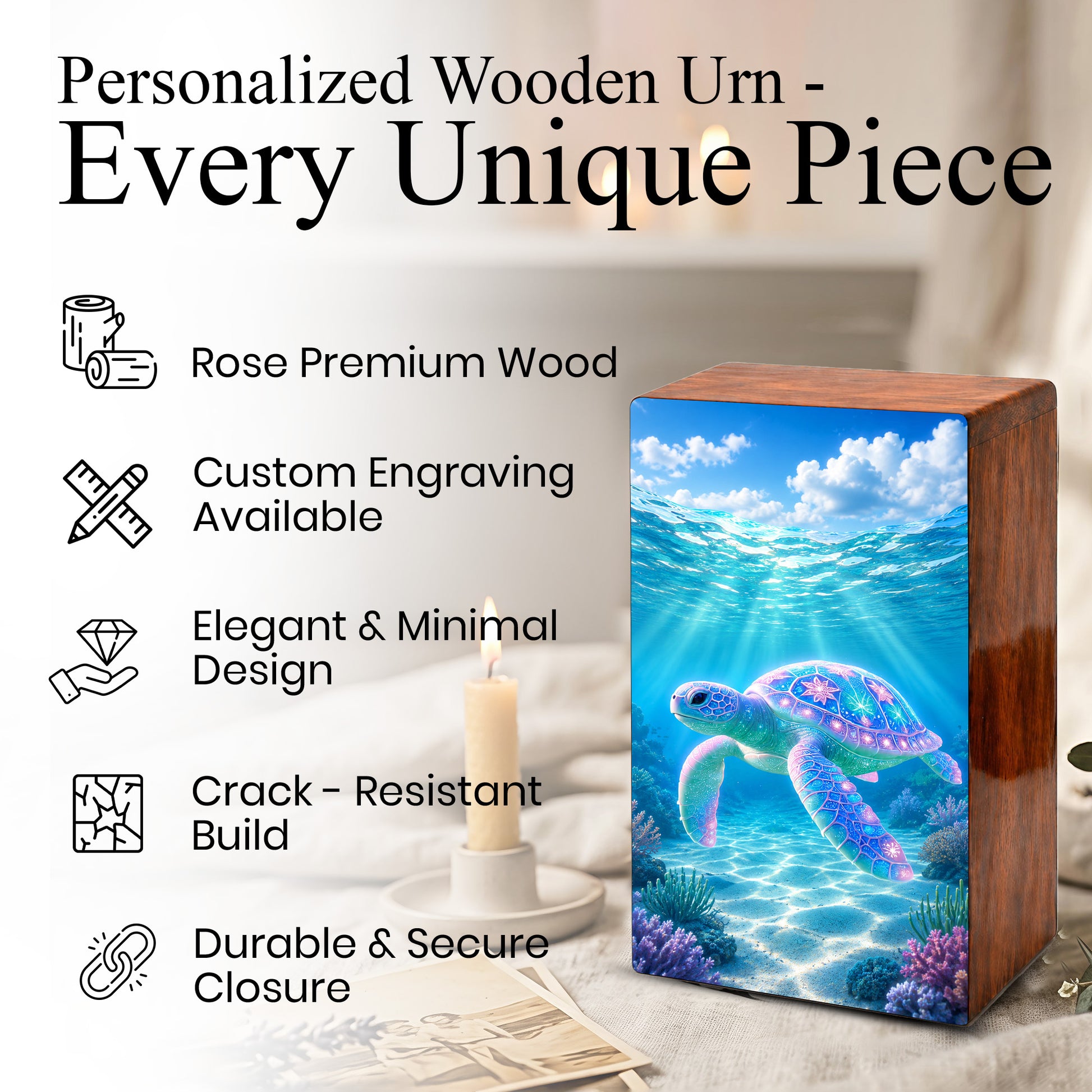 Sea Turtle Cremation Urn – Ocean Personalized Wooden Memorial Keepsake Box