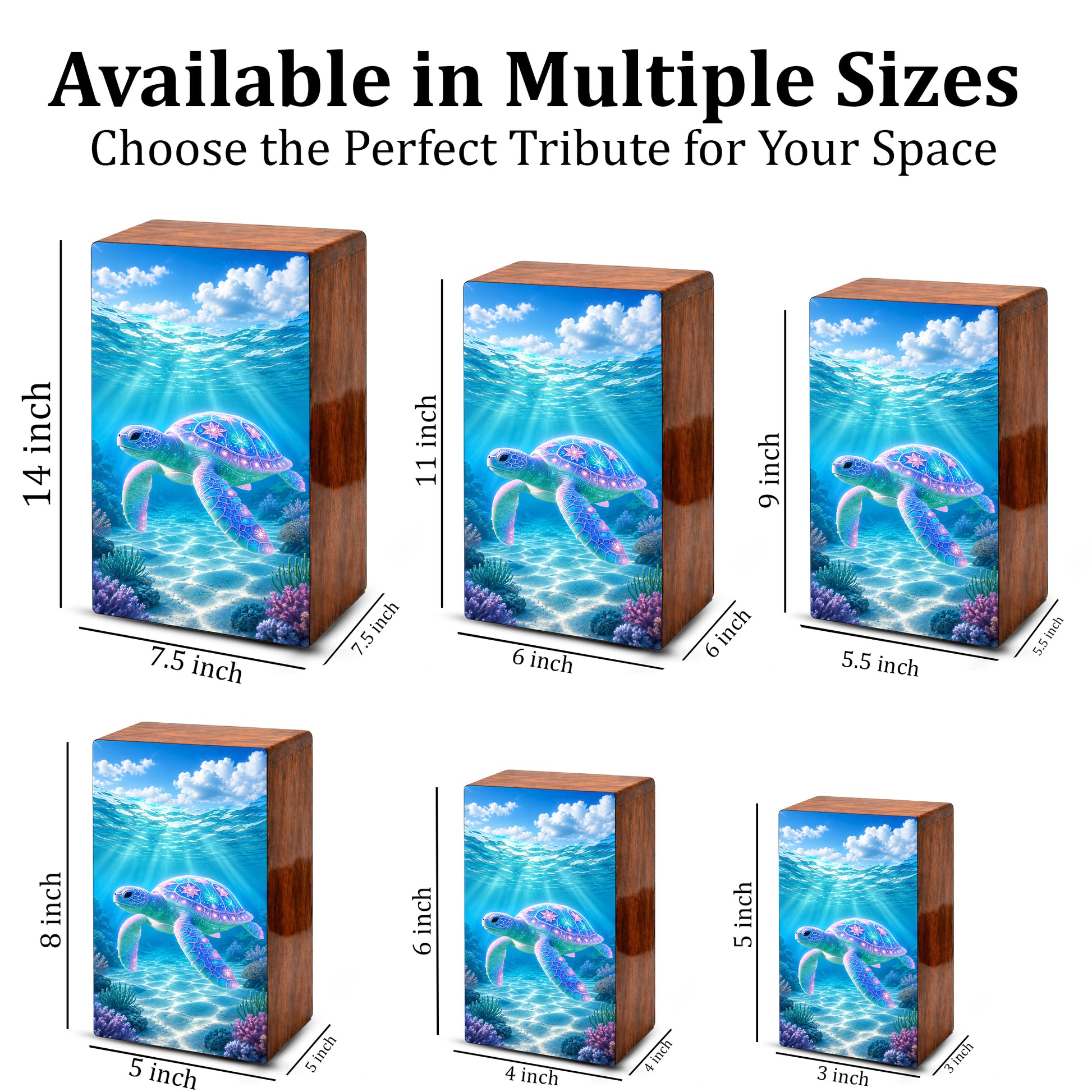 Sea Turtle Cremation Urn – Ocean Personalized Wooden Memorial Keepsake Box