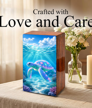 Sea Turtle Cremation Urn – Ocean Personalized Wooden Memorial Keepsake Box