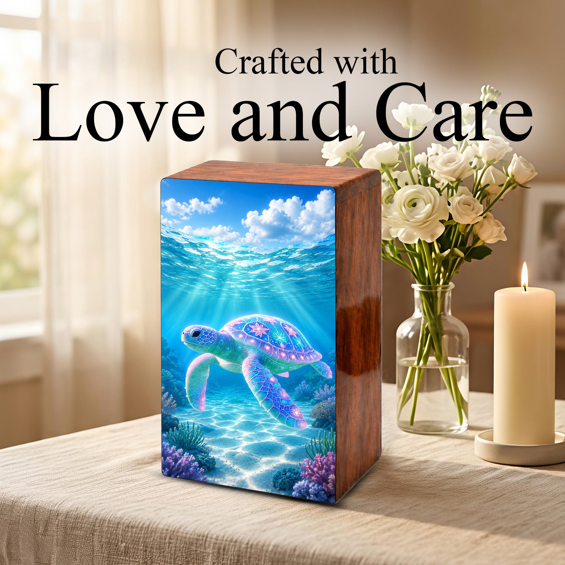Sea Turtle Cremation Urn – Ocean Personalized Wooden Memorial Keepsake Box