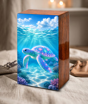 Sea Turtle Cremation Urn – Ocean Personalized Wooden Memorial Keepsake Box