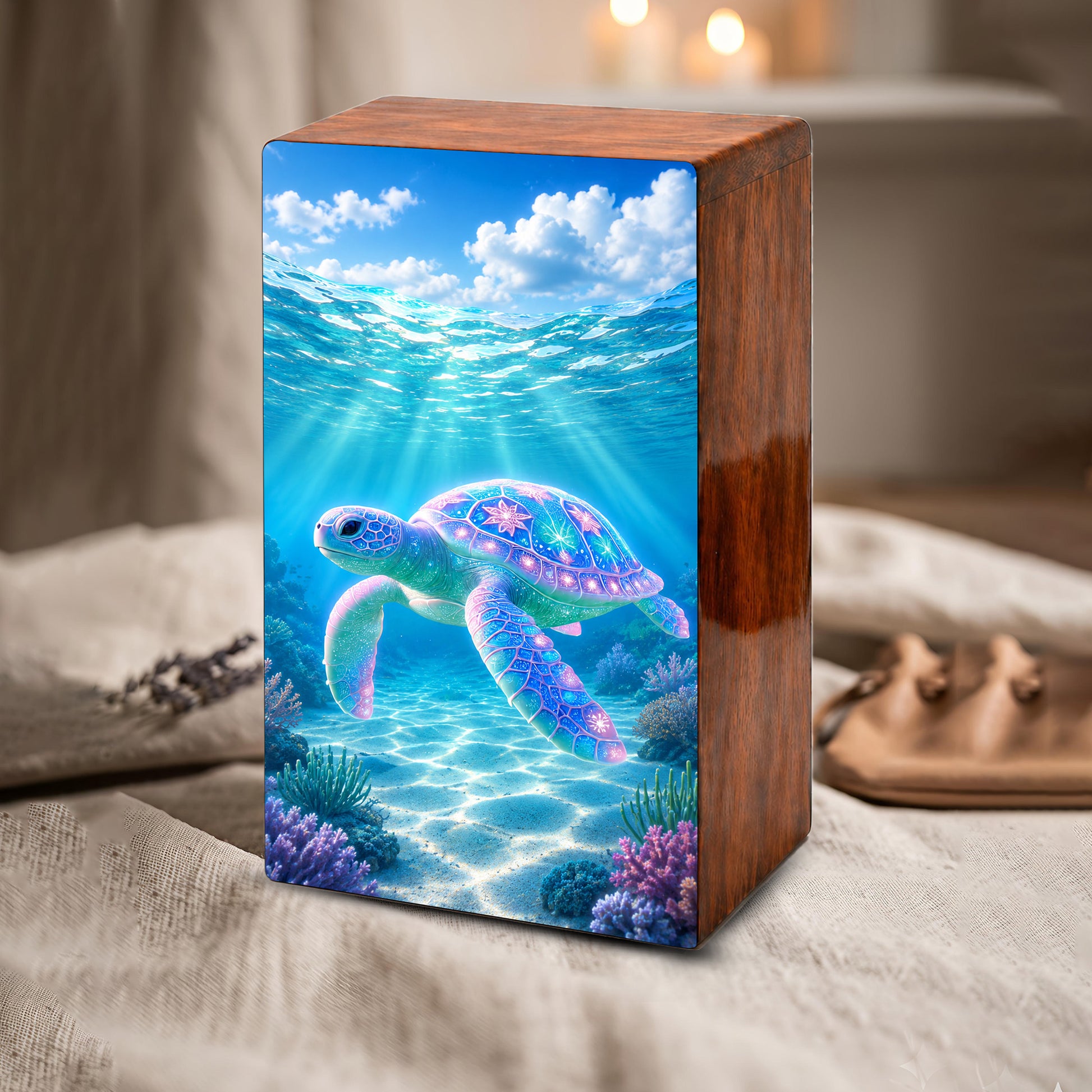 Sea Turtle Cremation Urn – Ocean Personalized Wooden Memorial Keepsake Box