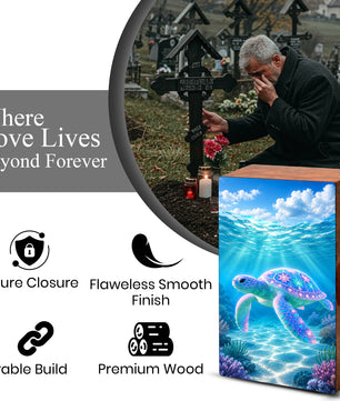 Sea Turtle Cremation Urn – Ocean Personalized Wooden Memorial Keepsake Box