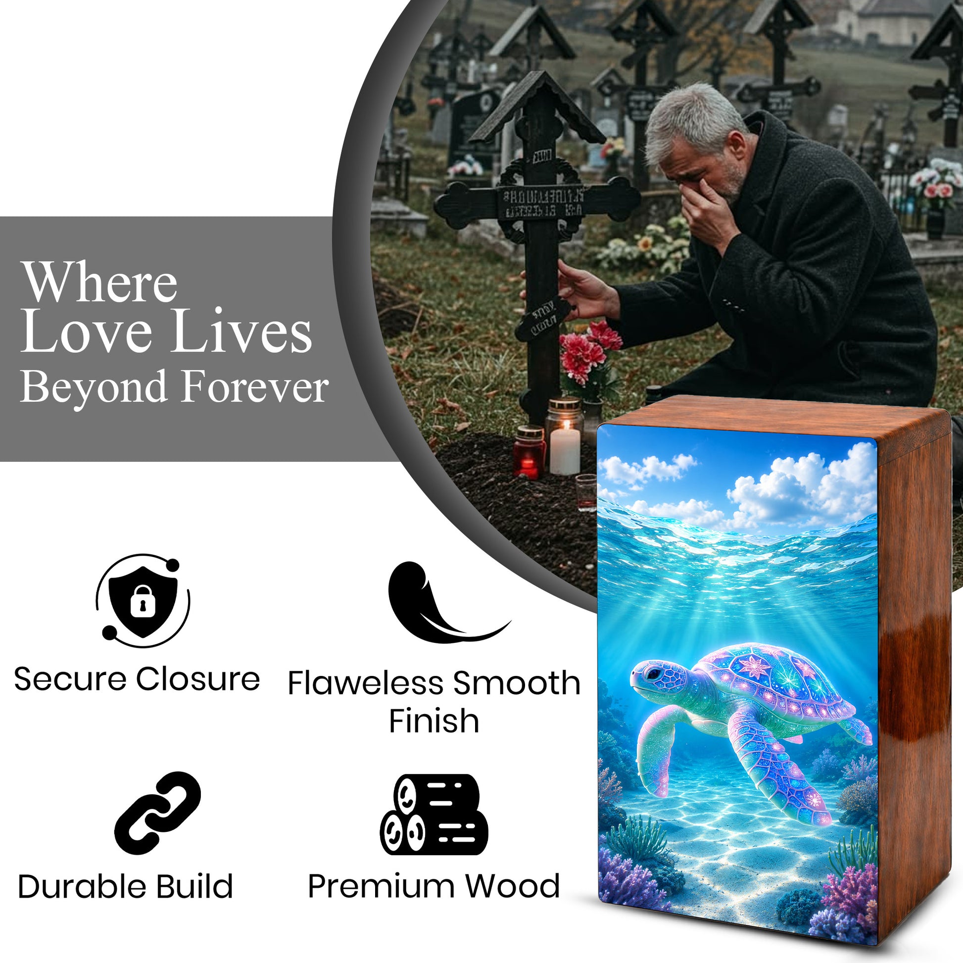 Sea Turtle Cremation Urn – Ocean Personalized Wooden Memorial Keepsake Box