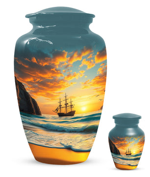 Beach Urn for Mom – Custom Ocean Sunset Cremation Urns for Ashes | Coastal Memorial Keepsake for Female