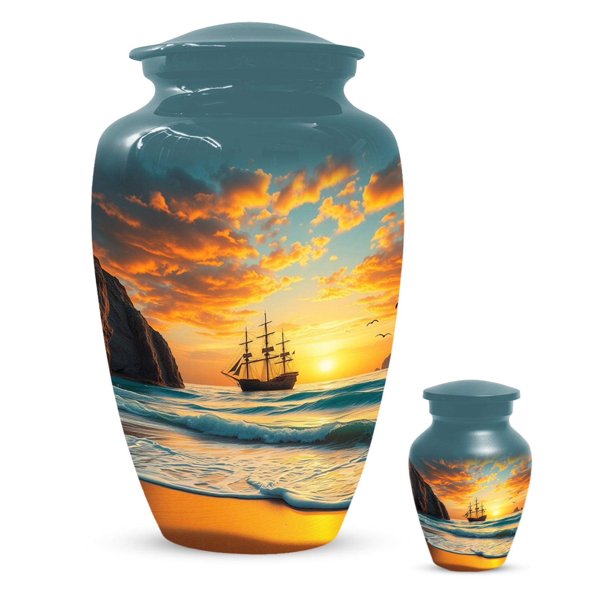 Beach Urn for Mom – Custom Ocean Sunset Cremation Urns for Ashes | Coastal Memorial Keepsake for Female