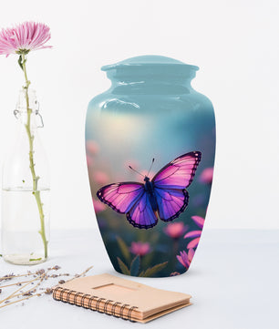 Purple Pink Butterfly Urn for Human Ashes | Elegant Purple Pink Butterfly Cremation Urn for Adult Ashes