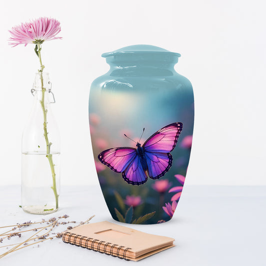 Purple Pink Butterfly Urn for Human Ashes | Elegant Purple Pink Butterfly Cremation Urn for Adult Ashes