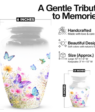 Butterfly Memorial Urn for Human Ashes, Custom Floral Cremation Urn, Butterfly Urn for Mom