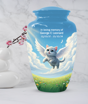 Personalized Angel Cat Urn for Ashes –  Metal Pet Memorial Urns for Cat Ash |  Rainbow Bridge Cat Loss Gift