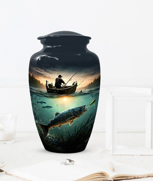 Fisherman Urn for Ashes -  Personalized Gone Fishing Memorial | Custom Cremation Urns for Dad