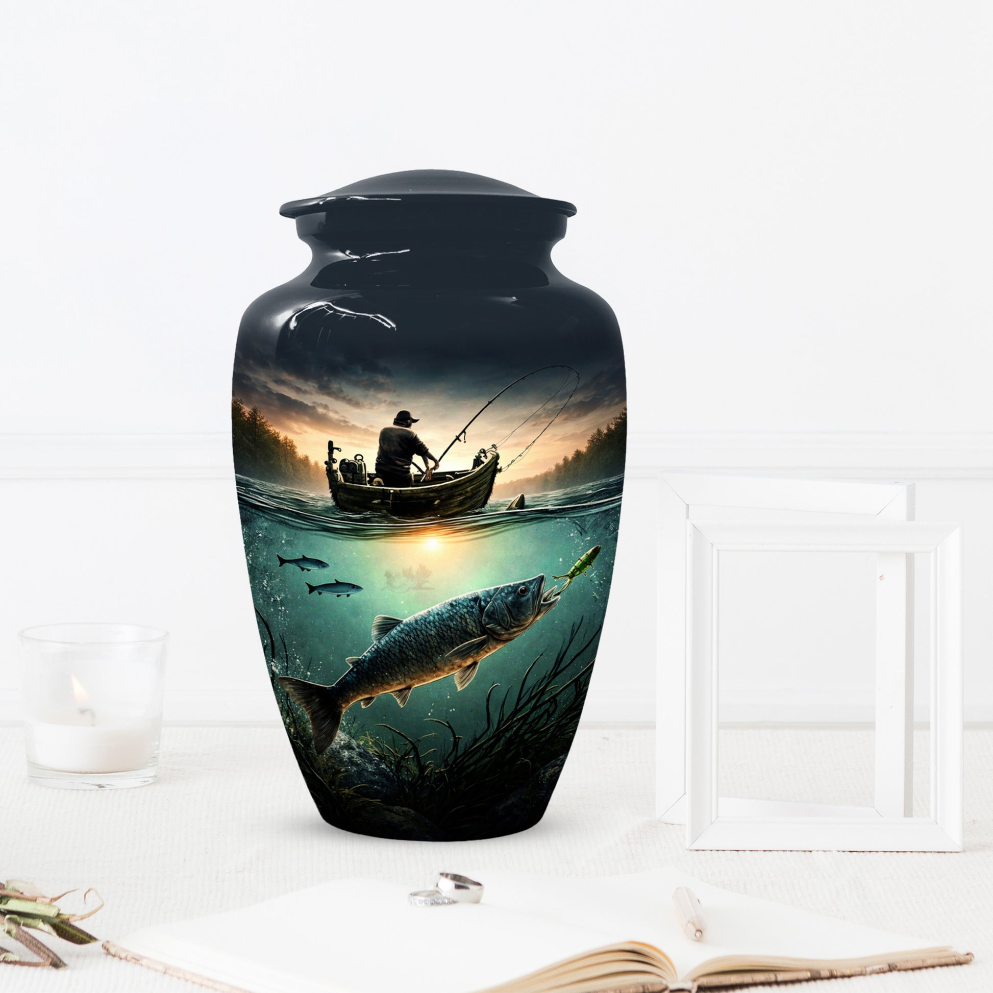 Fisherman Urn for Ashes -  Personalized Gone Fishing Memorial | Custom Cremation Urns for Dad
