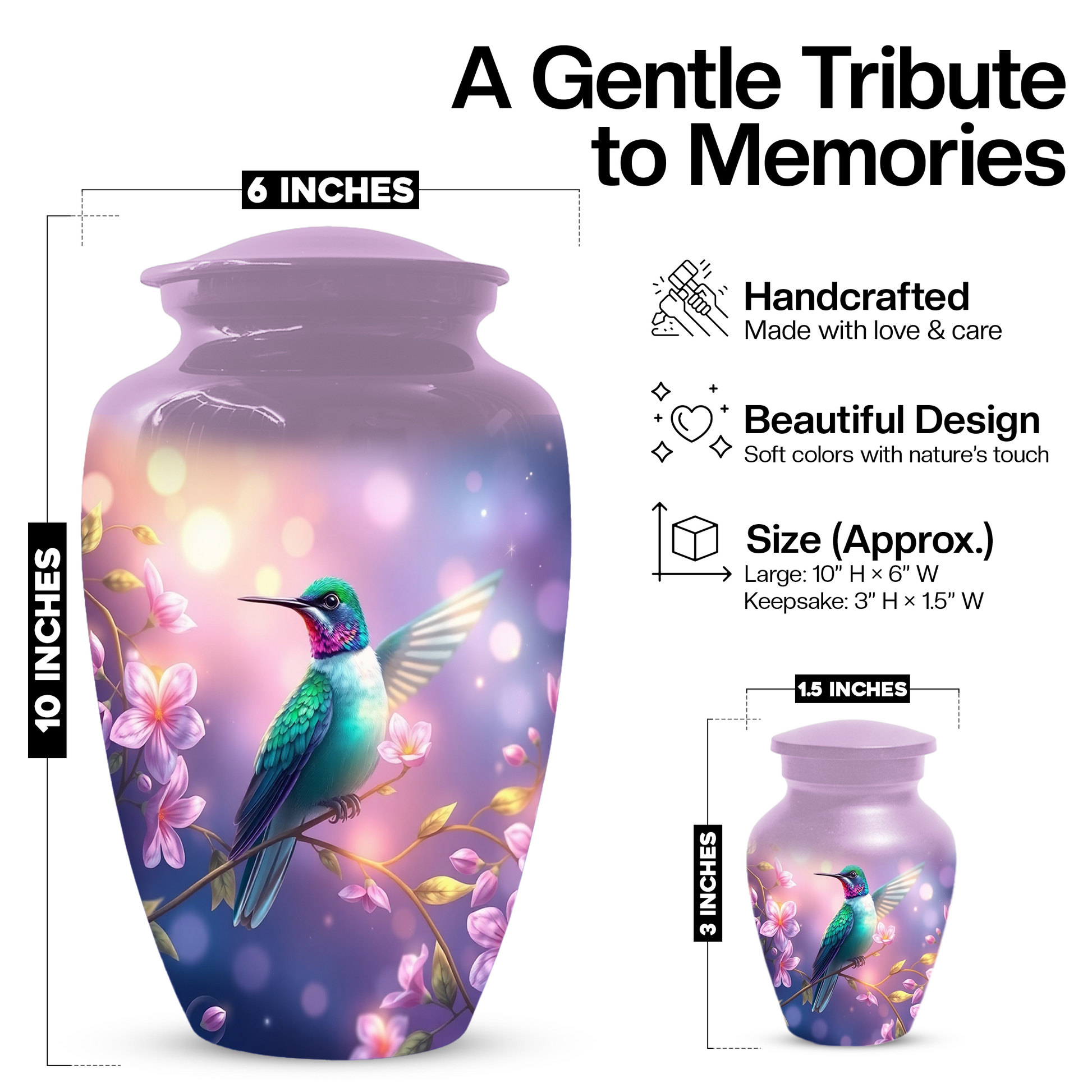 Hummingbird Urn for Mom, Custom Cremation Urn for Human Ashes