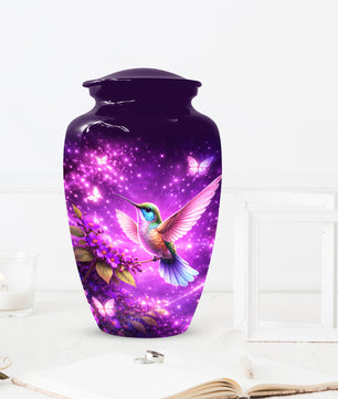 Personalized Purple Hummingbird Urn for Mom – Custom Hummingbird Cremation Urn for Ashes, Butterfly Memorial Urn for Women,