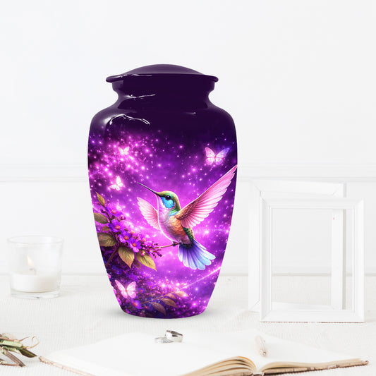 Personalized Purple Hummingbird Urn for Mom – Custom Hummingbird Cremation Urn for Ashes, Butterfly Memorial Urn for Women,