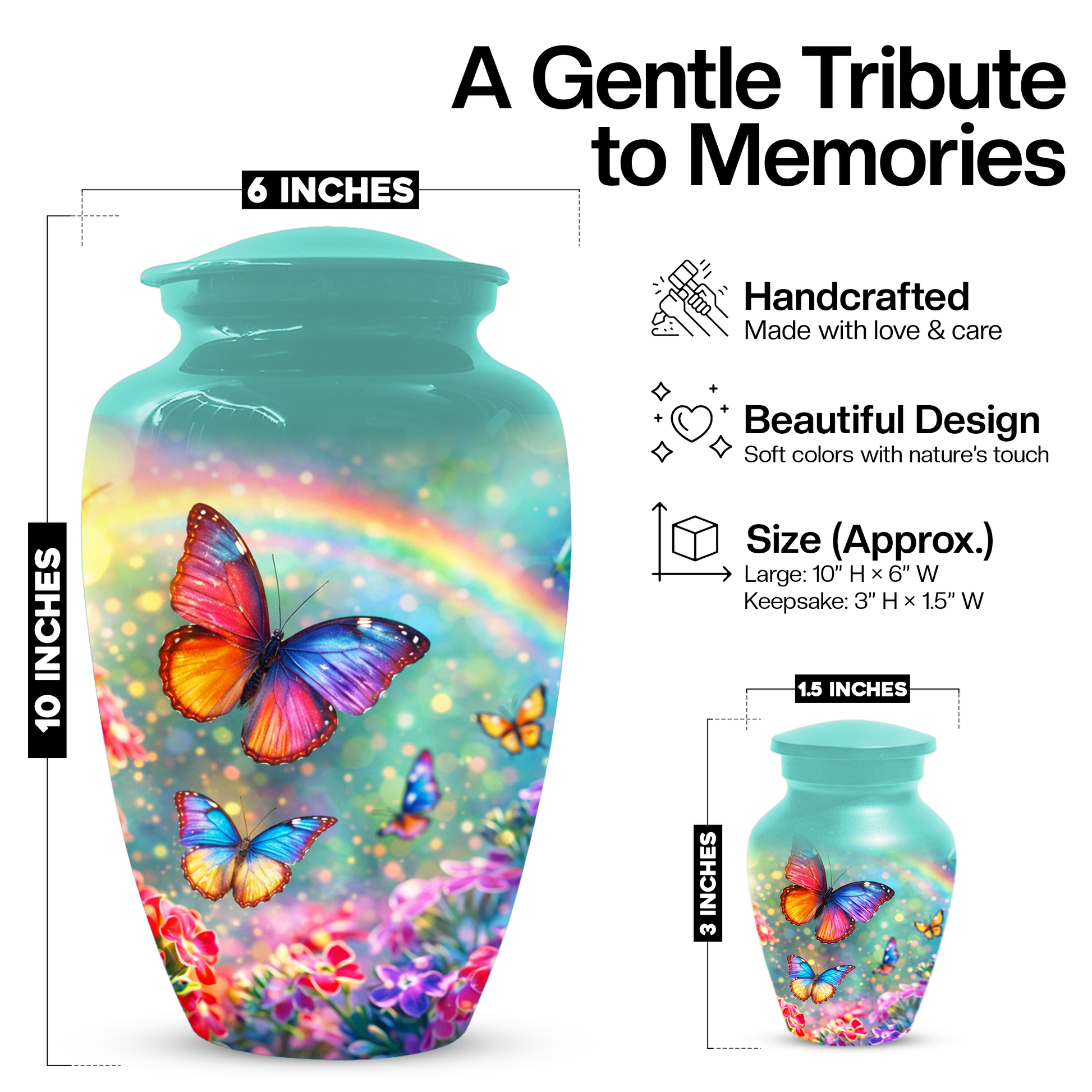 Butterfly Rainbow Memorial Urn for Ashes, Custom Butterfly Cremation Urn, Urn for Mom