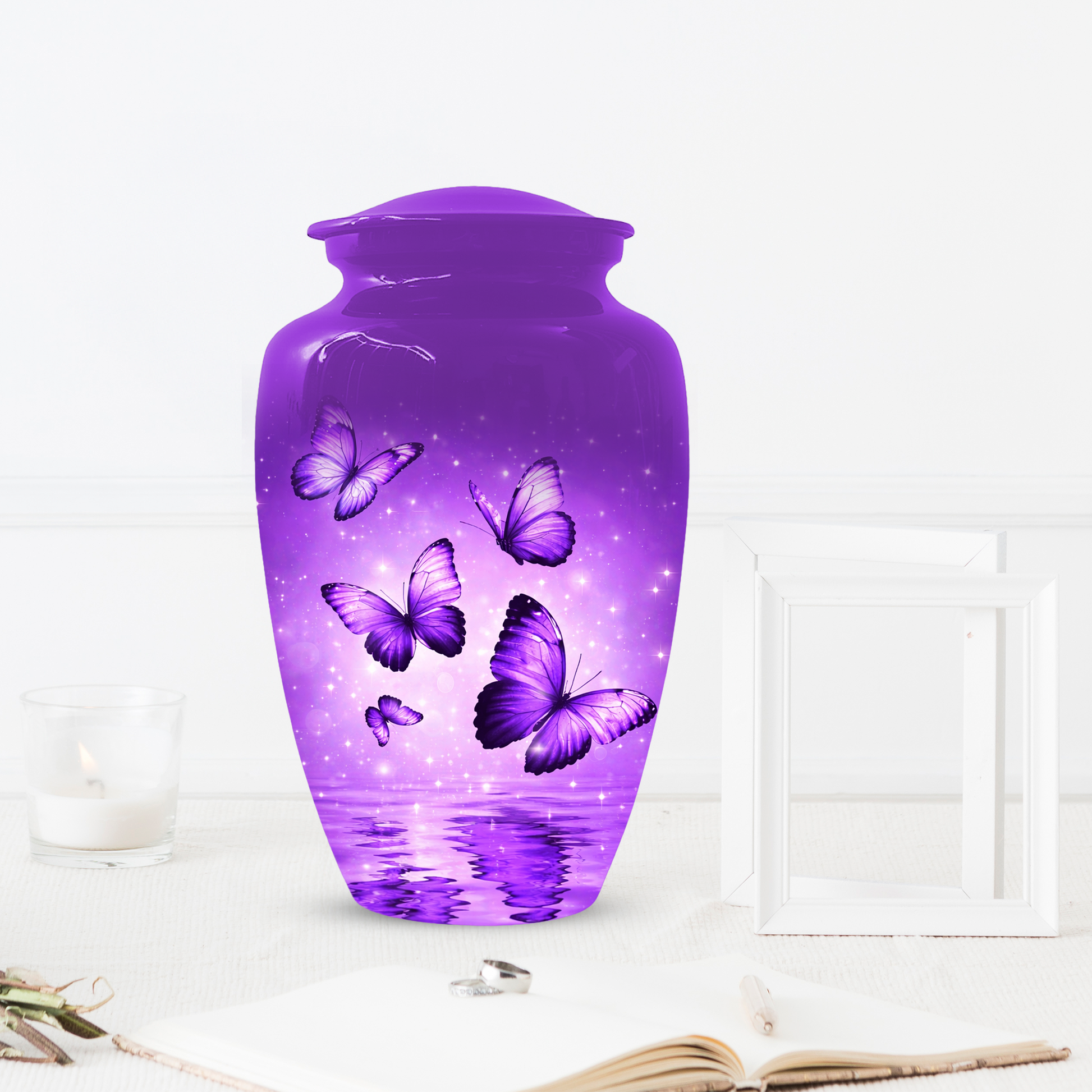 Purple Butterfly Memorial Urn for Ashes, Custom Butterfly Cremation Urn
