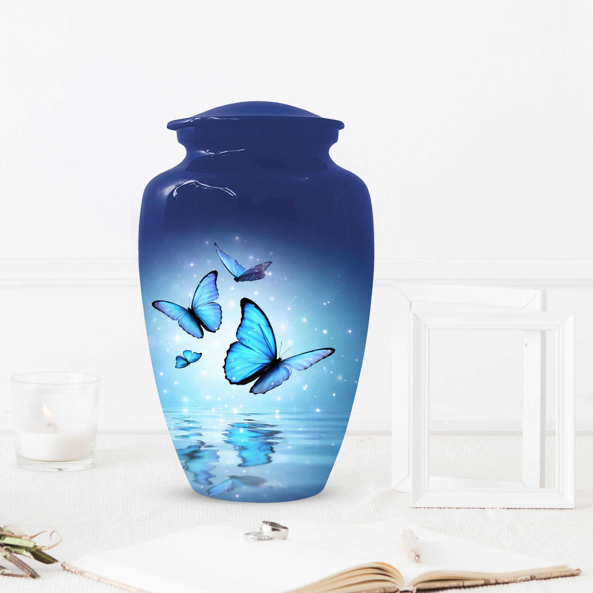 Blue Butterfly Urn for Ashes, Custom Butterfly Cremation Urn, Memorial Urn for Mom