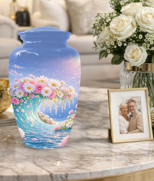 Daisy Flower Cremation Urn for Ashes - Ocean Wave Memorial Keepsake Urns for Women