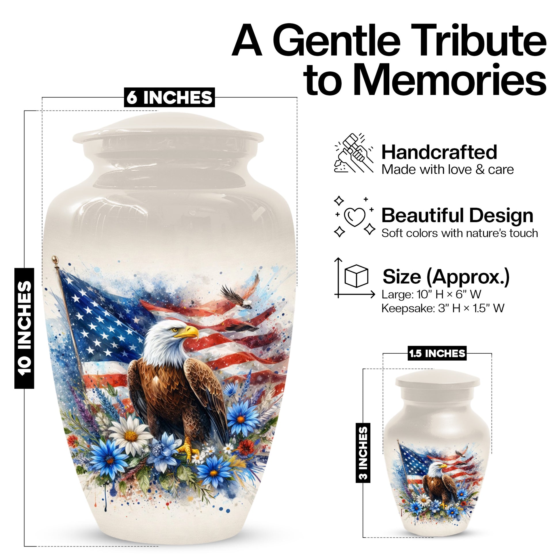 American Eagle Memorial Urn for Male Ashes - Patriotic Cremation Urns for Dad