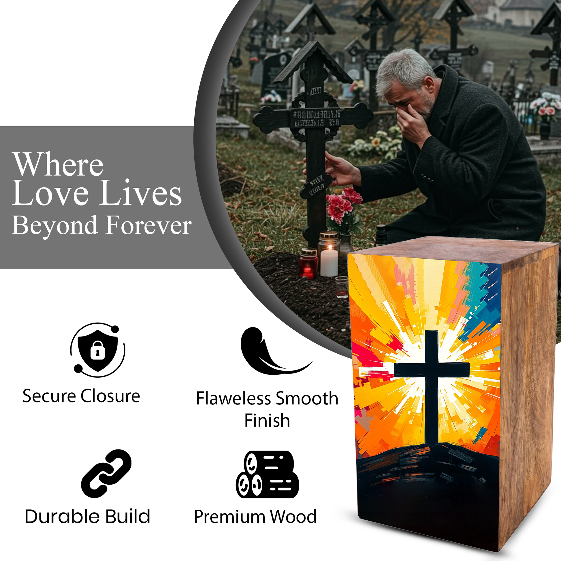 Celtic Cross Urn For Ashes - Religious Wooden Box keepsake Urns For Adults